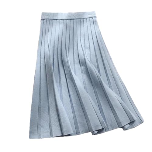 Women Knit Midi A-Line Skirt Solid High Waist Slight Strech Pleated Fall Winter Casual Knit Skirts
