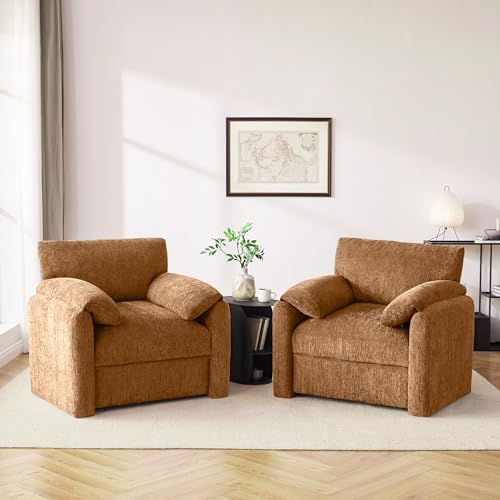 Image of Howjoe Chenille Oversized Armchair, 38.6' inch Wide Accent Chairs for Living Room & Bedroom Modern Lounge Chair, Upholstered Mid-Century Reading Chair (Rustic Bronzing Cloth, 1 Pack)