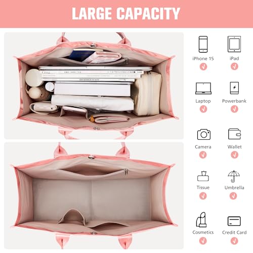 Image of KALIDI PVC Tote Bag Women's Kraft Paper Work Handbags Purses with Top Handle