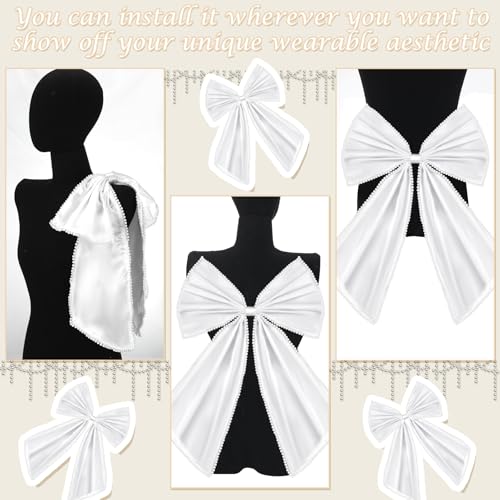Janinka Big Satin Bow Detachable Train for Wedding Dress 16'' x 19'' Removable Large Satin Bow Train with Pearl Trim White Elegant Wedding Dress Bride Formal Outfit Bowknot Accessories3