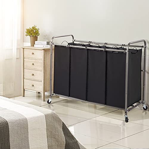 Sto Sto Laundry Sorter 4 Section, 4 Bag Laundry Hamper, Rolling Laundry Cart, Laundry Basket With Heavy Duty Lockable Wheels And Removable Bag For Clothes Storage, Black #TOP1