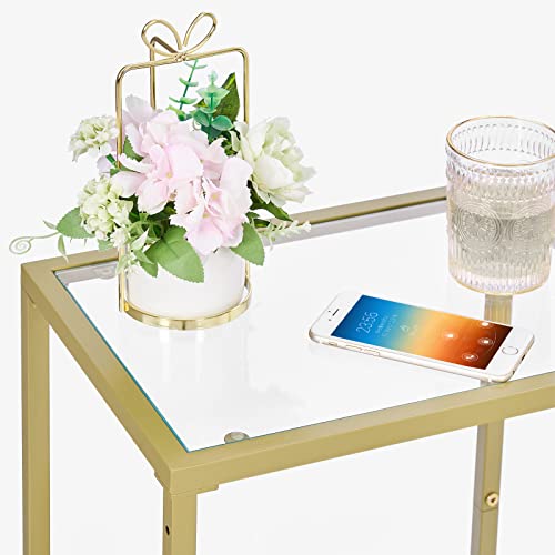 HOMSHO Side Tables Set of 2, End Tables with Tempered Glass, 2-Tier Nightstands with Storage Shelves, Coffee Table with Modern Style, Slim Sofa Table for Living Room, Bedroom, 11.8" D x 15" W, Golden - Image 8