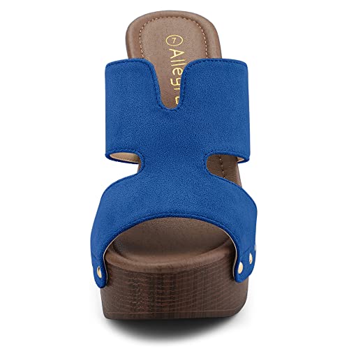 Allegra K Women's Faux Suede Platform High Block Heel Slides Sandals2