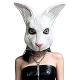 Derlinvine White Rabbit Mask, Latex Animal Masks for Halloween Party Carnival, Masquerade