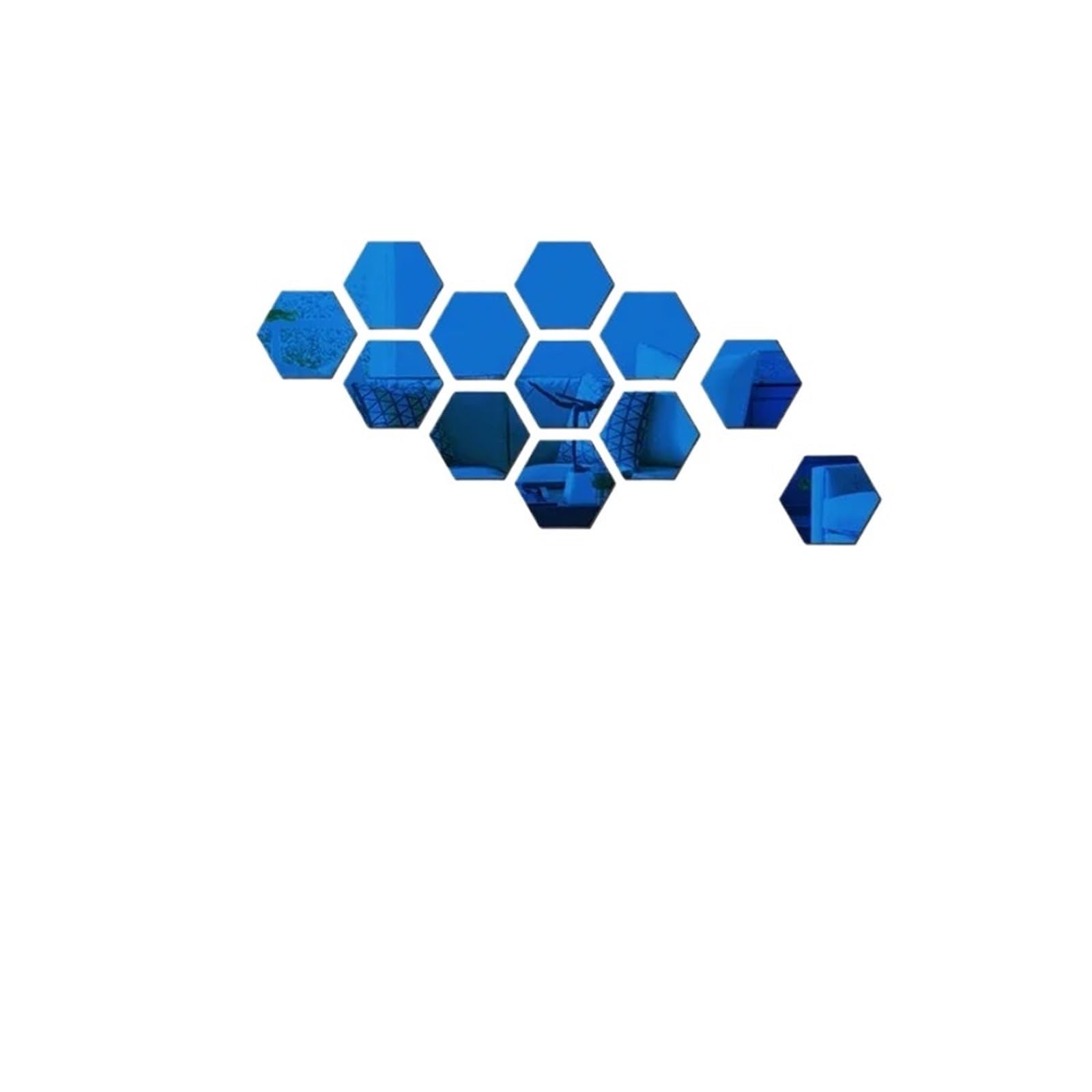 Hexagonal Mirror Wall Sticker Hexagon Mirror Wall Stickers Self Adhesive Removable Livingroom Bathroom Bedroom Wall Decoration Mirror Home Decoration(12pcs Blue,XL 150x130x75mm)