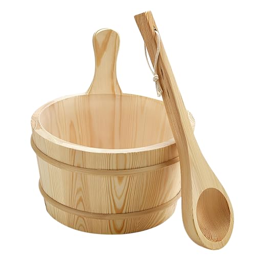 Madrigal Premium 1.06 Gallon (4L) Pinewood Sauna Bucket and Ladle Set, Luxury Wooden Sauna...