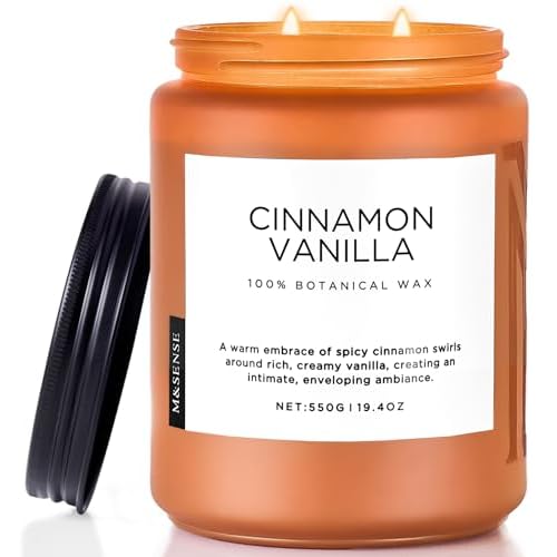 M&SENSE Cinnamon Vanilla Fall Scented Candles for Home, Natural Soy Wax 19.4oz 110 Hours Large Long Lasting Strong Scented Classic Christmas Holiday 2 Wicks Candle Gift Home Decor