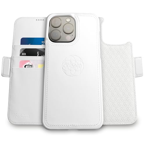 Image of dreem Fibonacci Compatible with iPhone 14 Pro Max Wallet case / 2-in-1 Shockproof case and Detachable Vegan Leather Folio, MagSafe Compatible, RFID Protection [White]