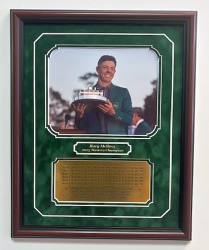 Rory McIlroy 2025 Masters Champion 8x10 Photo Professionally framed and double matted with an engraved 4 day scorecard nameplate (Mahogany)