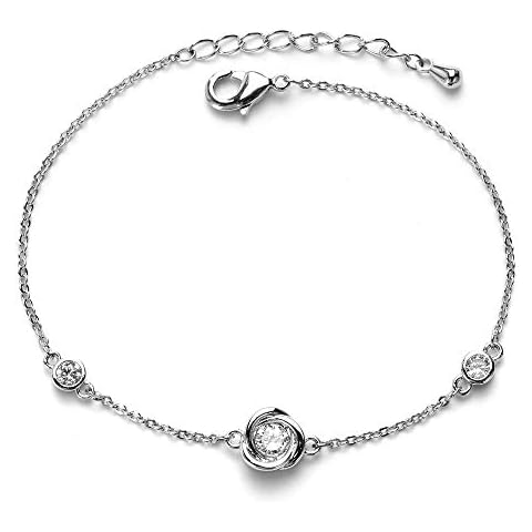 Rose Flower Bracelet 925 Sterling Silver Charm with 5A Cubic Zirconia Stones Gift for Women Cover