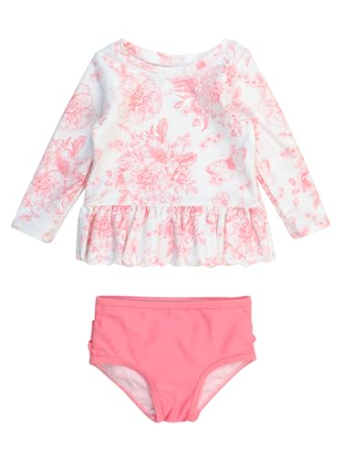 Image of RuffleButts Baby /Toddler Girls Scalloped Long Sleeve Rash Guard 2-Piece UPF50+ Sun Protected Swimsuit