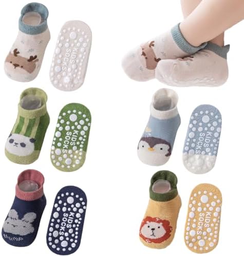 XiHSiHan Baby Girls Boys Non-Slip Socks Infant Toddler Cartoon Floor Socks with Grips 5 Pairs 0-1T