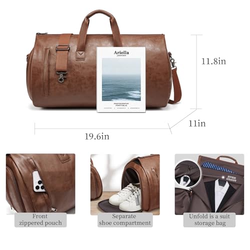 Garment Bags for Travel,Garment Duffle Bag for Men Women,2 in 1 Leather Foldie Travel Bag Expandable,Convertible Carry on Garment Bag with Shoe Compartment (Pink)4