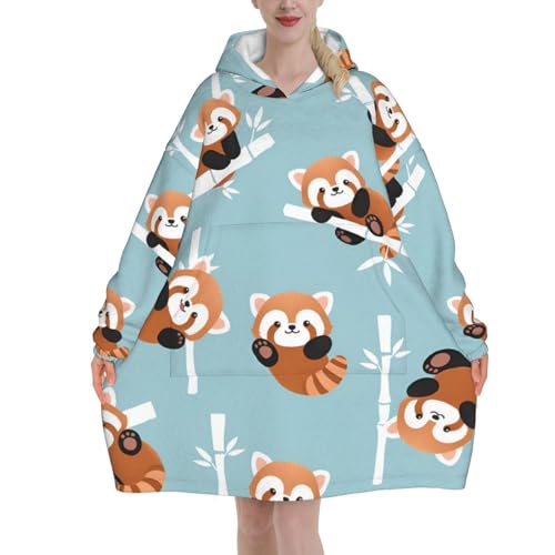 Couverture à capuche panda roux en flanelle douce pour l'hiver
