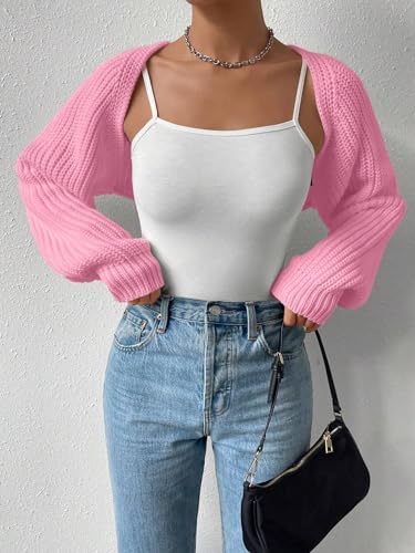 Image of Naileksi Women Long Sleeve Drop Shoulder Crop Cardigan Sweater Solid Loose Fit Casual Open Front Crop Shrug Sweater Top