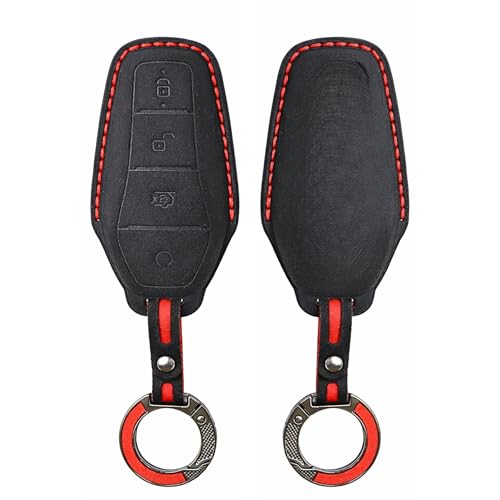 Image of KMH Alcantara Key Cover Compatible with BYD Atto 3 Models Smart Keycover with Keychain 4 Buttons Shell Case Holder Full Key Protector Accessories Smart Keycover with Keychain, Black - Pack of 2