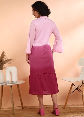 Image of Maaesa Women Embroidered Cotton Flared Dress