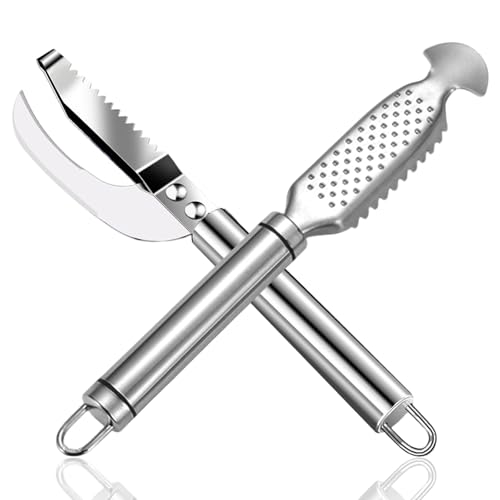 Très Efficace Ecailleur Poisson 23cm 2 Pièces Couteau Poisson Acier Inoxydable Enlever Ecailles Facile à Nettoyer Multifonctionnel Ustensile de Cuisine Convient aux Fruits de mer et à la Volaille