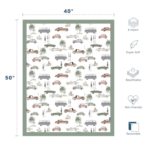 Image of GRSSDER Cotton Muslin Quilt Blanket - Silky Soft and Breathable Baby Blanket Quilt, Oversized Muslin Blankets for Newborns, Toddlers & Kids, 6 Layers Reversible Design for All Seasons, 40 inch x 50 inch