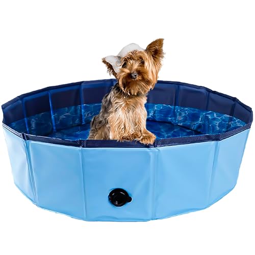 Foldable Pet Bathtub for Small Dogs & Kids - 31.5 x 7.87 Inch Hard Plastic Collapsible Kiddie Pool - Indoor/Outdoor Versatile Tub for Bathing