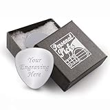 EIO Gifts Personalised Guitar Pick with Gift Box – Silver Guitar Plectrum for Bass, Acoustic & Electric Guitar – Engraved with Your Custom Text