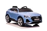 Telecomando 2,4 GHz Macchina elettrica per bambini Audi E-tron Sportback 12V, blu, sedile singolo largo con cintura di sicurezza a 3 punti, telecomando 2,4 GHz, ingresso USB/AUX, sospensioni, batteria al litio, luci LED