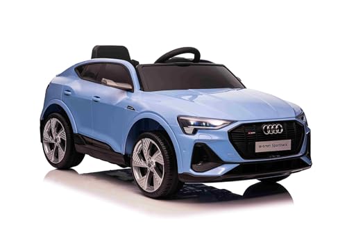 Coche eléctrico para niños Audi E-Tron Sportback 12V, Azul, Asiento Individual Amplio con cinturón de Seguridad de 3 Puntos, Control Remoto 2,4 GHz, Entrada USB/AUX, suspensión, batería de Litio