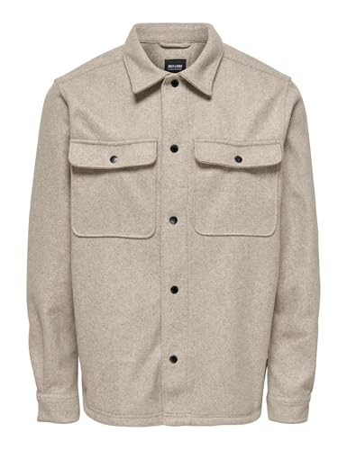 ONLY & SONS ONSASH OVR Woolen Look Pkt LS Shirt Noos, Maglia a Maniche Lunghe Uomo, Chinchilla,