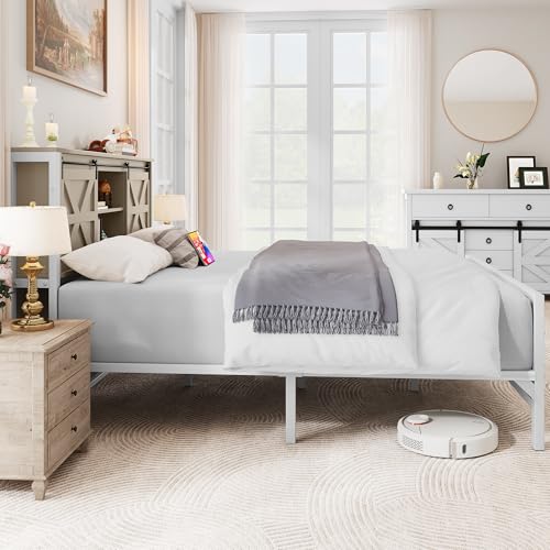 YITAHOME Farmhouse Queen Size Bed Frame with Headboard, Bookcase Storage Shelves, Sliding Barn Door, Charging Station, Rustic Wood Platform Bed, No Box Spring Needed, Oak