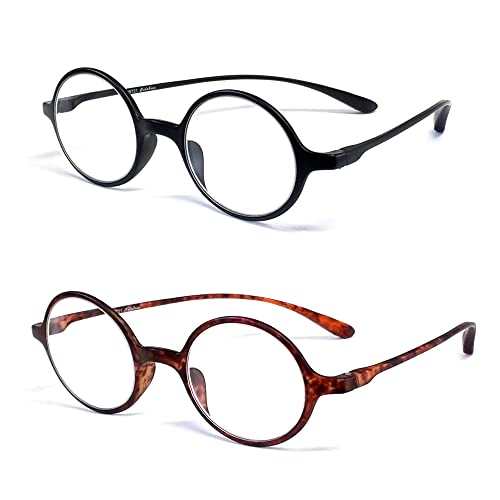 Calabria 721 Flexie Round Reading Glasses +5.00 Ebony/Tortoise 2 Pack Men/Women Bendable Flexible Single Power Readers TR90