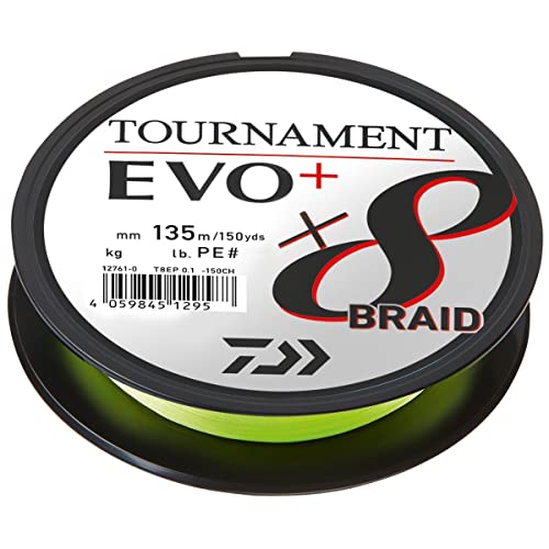 R.12,2 kg-26,8 lb Daiwa Tresse 8 Brins Tournament 8 Braid Evo - 135 m - PE.1,5 - D.0,16 mm - R.12.2kg-26.8lb - Chartreuse - 12761016