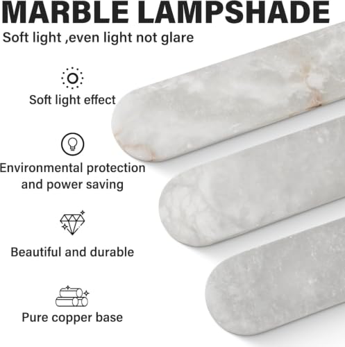 Image of Alabaster Wall Sconces Set of 2,19.7'' Brass Wall Sconce Natural Marble Wall Sconce for Bathroom, Indoor Modern Wall Light Fixtures for Living Room Hallway Stairs Vanity Bedside, Gold