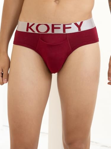 Image of KOFFY Men's Premium Cotton Lycra Brief with Minus Cutting Pouch| Silver Metallic Elastic| 4 Way Stretch| Wrinkle Free| Pack of 1