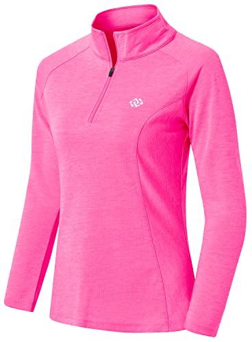 AjezMax Laufshirt Damen Langarm 1/4 Reißverschluss Longsleeve Warm Funktionsshirt Stretch Slim Fit Sport Langarmshirt für Jogging Yoga Rosenrot Medium