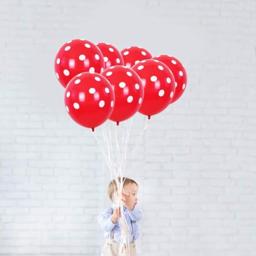 Image of TONIFUL 100pcs Red and White Polka Dots Balloons 12inch Large Polka Dot Latex Party Mouse Balloons for Wedding Birthday Party Festival Decoration Halloween Christmas New Year Supplies