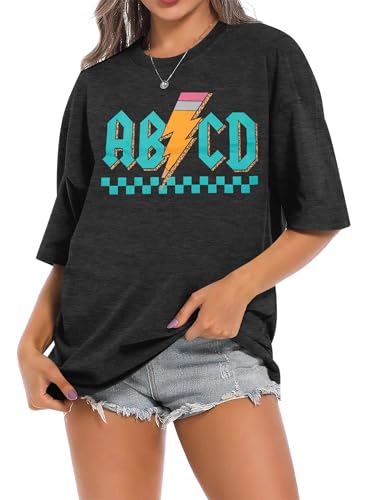 MAXIMGR Teacher Shirts Women Funny Rock'n Roll Shirt Life ABCD Pencil Graphic Short Sleeve Tee Top2