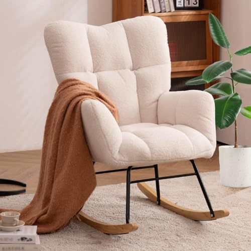 Mecedora tapizada con respaldo alto, cómoda silla decorativa para guardería, sala de estar, dormitorio y aula, elegante y relajante