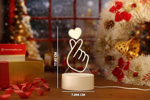 Image of AICA 3D Illusion Korean Heart BTS Led Lamp (White) Color Base � Korean Heart BTS Army Merch Gifts for Girls Women Girls Friends Girlfriend Teens