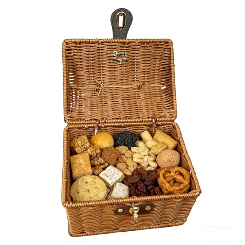 Cesta de picnic con tapa, portador de alimentos vintage, cesta multiusos, para primavera, verano, otoño, Pascua, Acción de Gracias, playa, jardín, patio, parque, compromiso, viajes, fotografía
