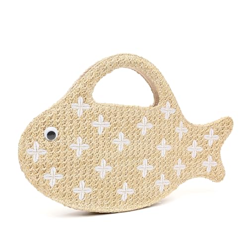 Herald Fish Shaped Straw Woven Purse for Women Summer Beach Raffia Clutch Handbag Tote Satchel (Embroidery)
