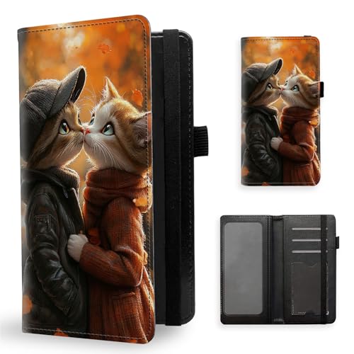ETLKJVBL Checkbook Cover for Men & Women, Stylish Leather Checkbook Holder Wallet, Cats in Autumn Fashion Rfid Blocking Check Book Cover