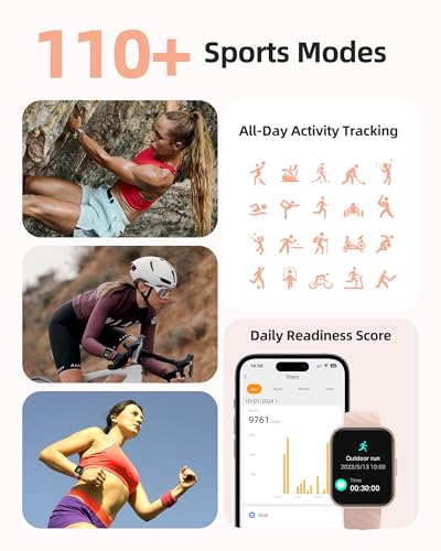 Parsonver Smart Watch, 5ATM Waterproof Swimming Watch, Fitness Activity Tracker with 110+ Sports Modes, Heart Rate/Sleep/SpO2/Calories Monitor, Pedometer, Fitness Watch for Android & iPhone, Rose Gold