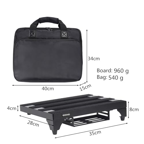 GOKKO Gitarren-Pedalboard aus Aluminiumlegierung, 35 x 28 cm, mit Netzteilhalterung, inklusive Tragetasche und Befestigungsbändern (Schwarz, GKA-14BK)