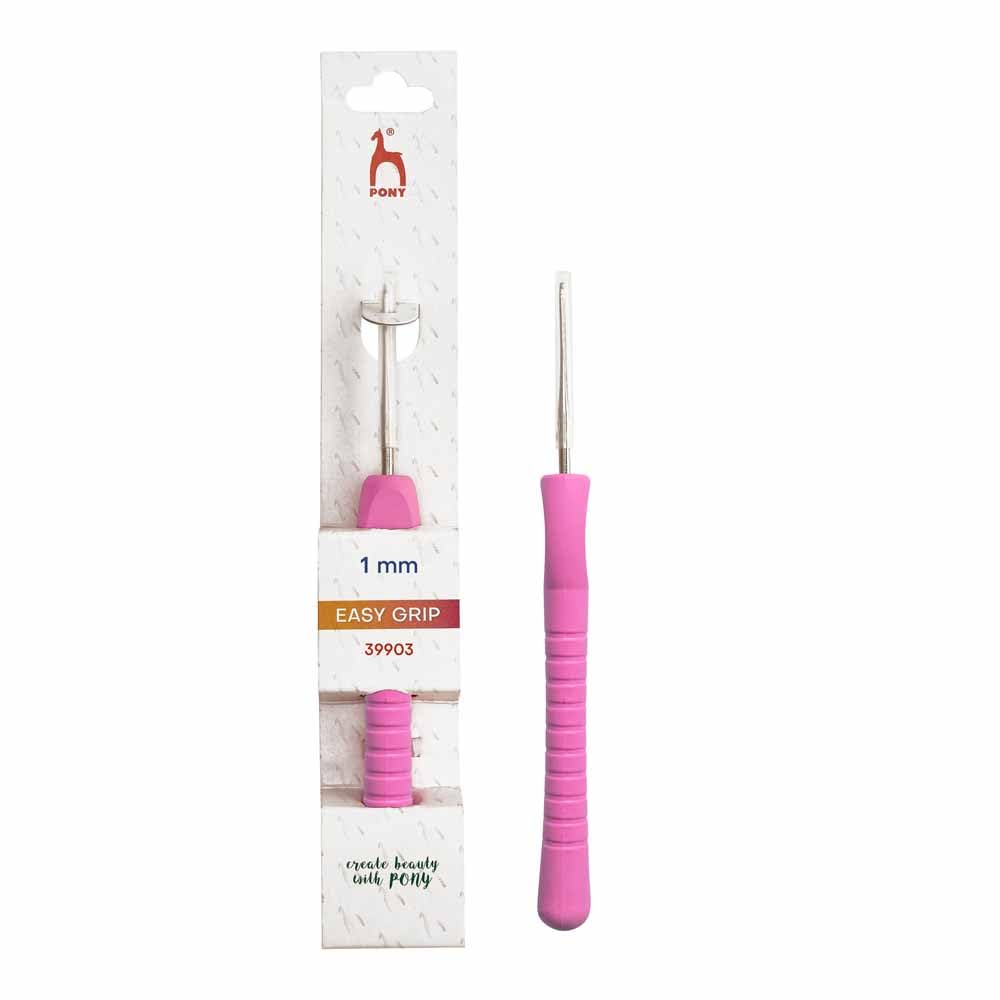 Pony Easy Grip Steel Crochet Hook with Flat Finger/Thumb Rest - 1.0mm
