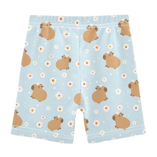 Little Daisy Capybara Blue Girls Shorts Elastic Waist Sports Shorts Girls Leggings Pants for 4-10 Years2