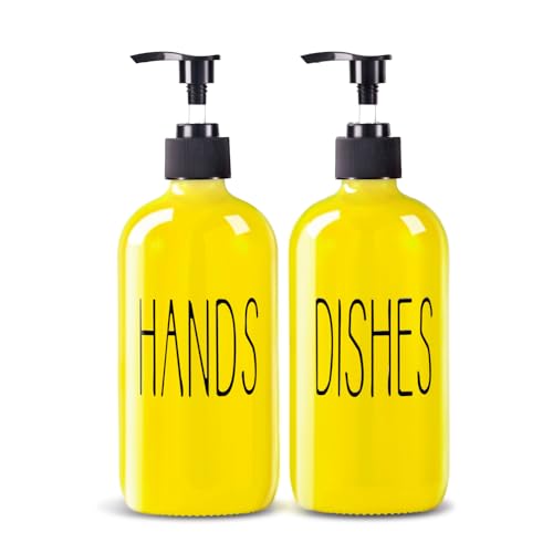 Image of COHOSEGE Glass Soap Dispenser Set 2 Pack,16 Oz Dish Soap Dispenser for Kitchen Sink,Lemon Kitchen Decor and Accessories,Yellow Decorations and Kitchen Utensils for Kitchen