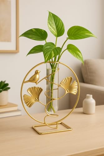 Image of CentraLit Glass Planter Hydroponics Vase with Metal Stand Test Tube Vase for Plants Small Bud Vase for Flower Terrarium Indoor Decor Desktop Home Office Wedding Garden