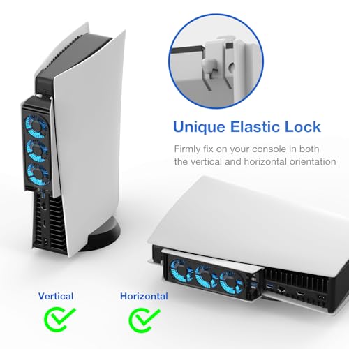 Image of PS5 Cooling Fan, PS5 Accessories Upgraded Quiet Cooler Fan with LED Light & USB 3.0 Hubs, Efficient Cooling Station for PlayStation 5 Disc /Digital Edition,Not for PlayStation 5 Slim /Pro