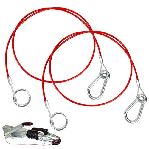 TPVUPC 2 Pièces Câble Remorque Rouge, 1 Meter Câble De Sécurité Remorque, Charge de Rupture 150kg, Corde de Sécurité Breakaway pour Toutes Les Remorques Freinées Courantes