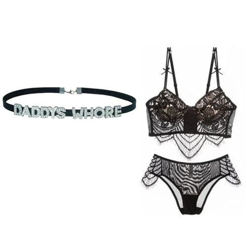 2PCS DADDY'S Choker Necklaces,Rhinestone Chokers Matching Daddy Lingerie For Lover's Costume,Sexy Dad Collar For Women Honey Princess,Faux PU Leather Daddy's Clothes Accessories Jewelry4